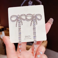 2022 korea new fashion bow long stud earring for women girls cute party accessories shiny crystal jewelry drop shipping