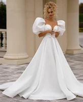 long satin v neck wedding dresses with pockets a line latern sleeve sweep train %d0%b2%d0%b5%d1%87%d0%b5%d1%80%d0%bd%d0%b5%d0%b5 %d0%bf%d0%bb%d0%b0%d1%82%d1%8c%d0%b5 bridal gowns with slit for women
