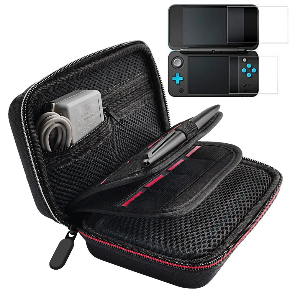 Travel Storage Bag Pouch Carrying Case Game Cartridge Holder Tempered Glass Screen Protector For NEW 2DS XL New Nintendo 2DS XL