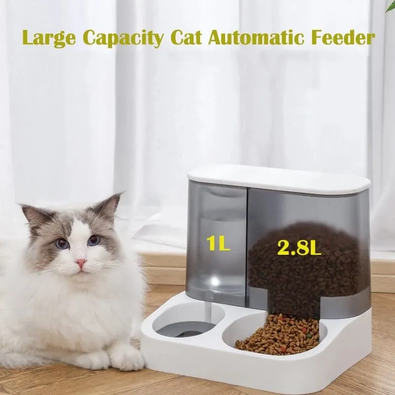 

Большая емкость автоматический корм для кошек диспенсер, чаша для питьевой воды, товары для домашних животных, разделение влажности и сухости собачий контейнер для еды