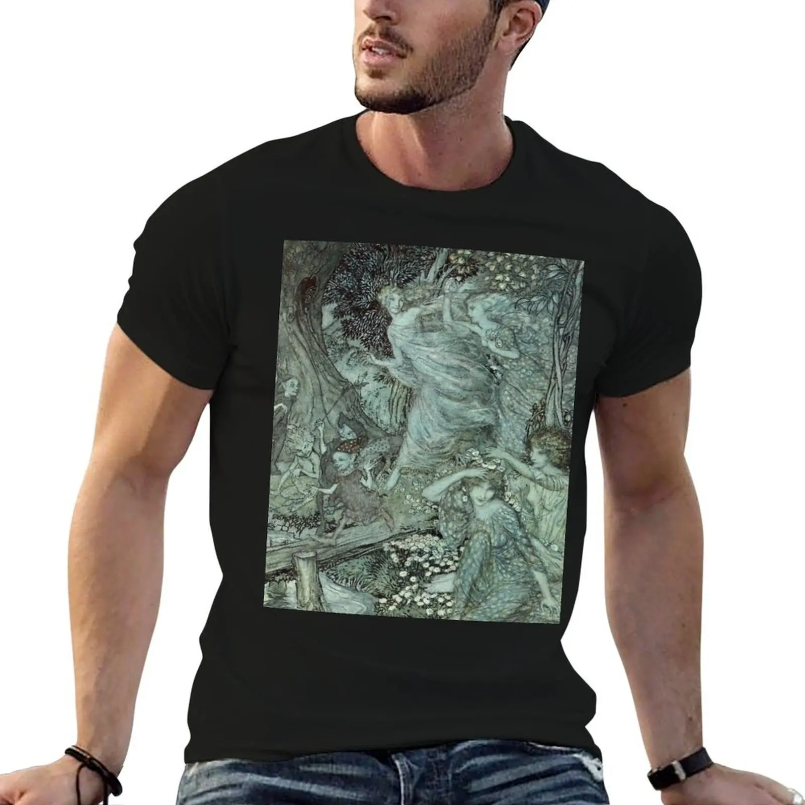 Фото Футболка Arthur Rackham- Wood Nymphs, мужская футболка, хлопковые забавные футболки для мужчин, дизайнерская футболка №1