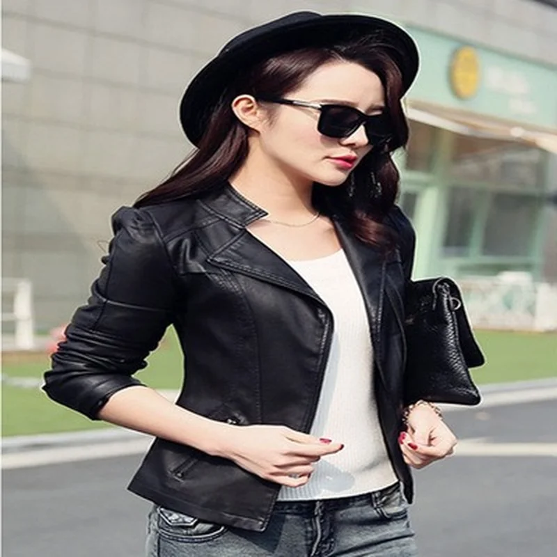 2021 Women Leather Jacket Solid Color Black Wine Red Classical Female Leather Coat Outwear Autumn Jackets Fashion Streetwear