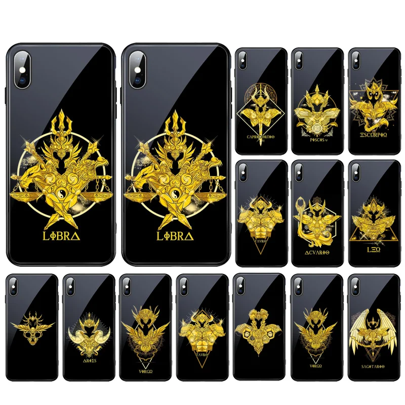 

Saint Seiya Zodiac Logo Glass Funda Cell phone case For iphone 13 Pro Max 12 11 Pro Max XS XR X 8 7 Plus SE2 Mobile Phones Case