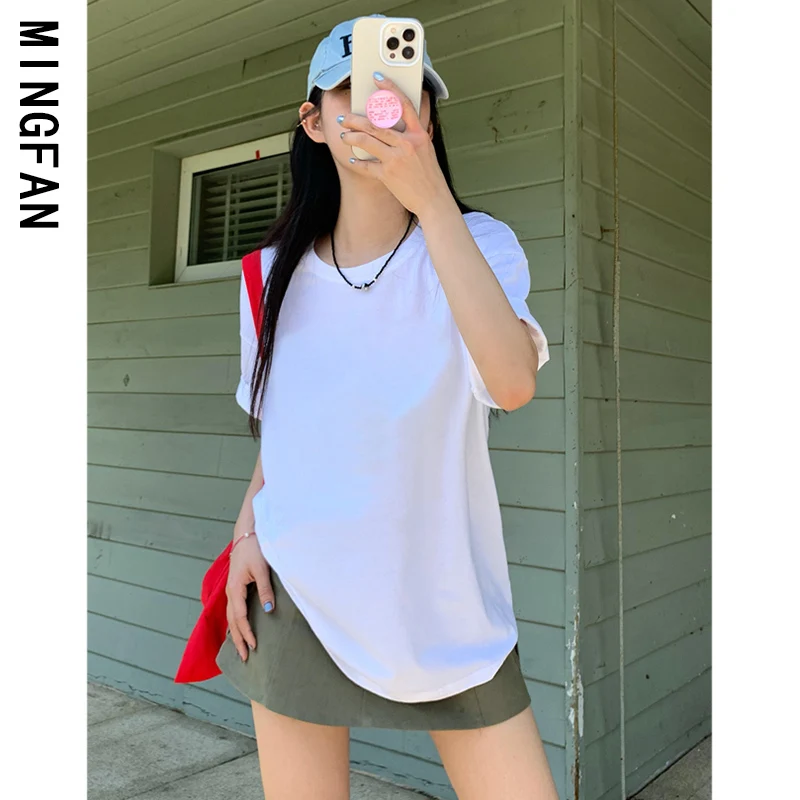 Новая летняя женская Однотонная футболка в стиле простоя свободный стройнящий