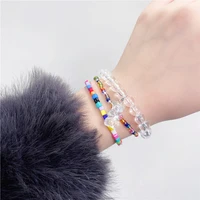 3pcs vintage geometric beaded bracelets for women elastic bear charm bracelet korean fashion rainbow jewerly bisuteria mujer
