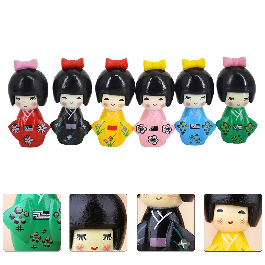 

6 Pcs Key Chain Kimono Ornaments Child Girly Home Decor Desktop Figurine Pvc Household Decoration