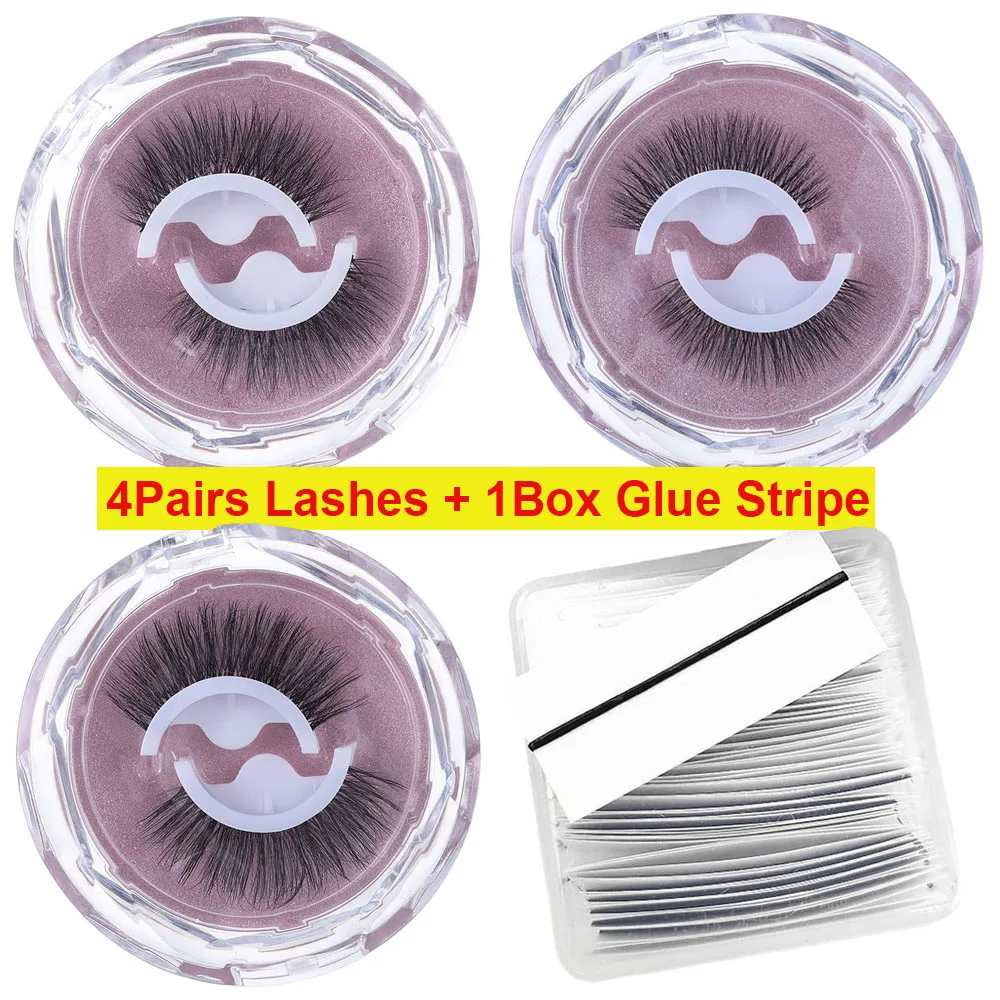 4Pair Glue Free Faux Mink Eyelashes No Residue On The Skin 3D False Eyelashes Reusable Natural Long Eyelash Makeup Self-adhesive