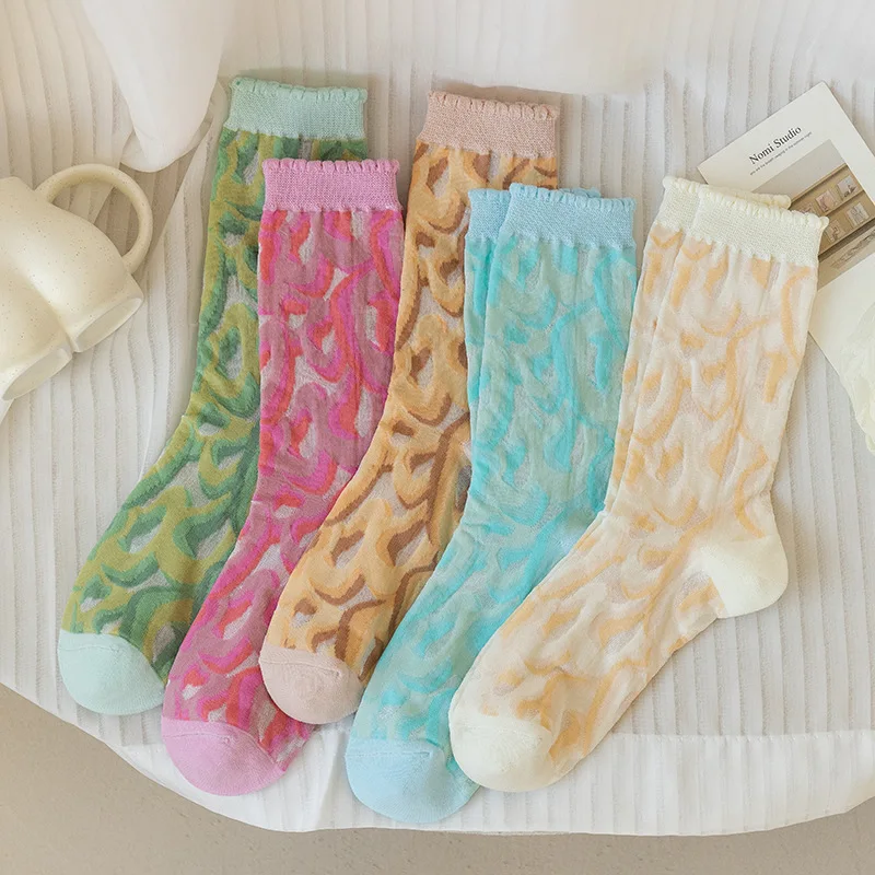 

Candy Colors Women Socks Summer Thin Breathable Elastic Long Socks Women Girls Casual Fashion Harajuku Streetwear Crew Socks Sox