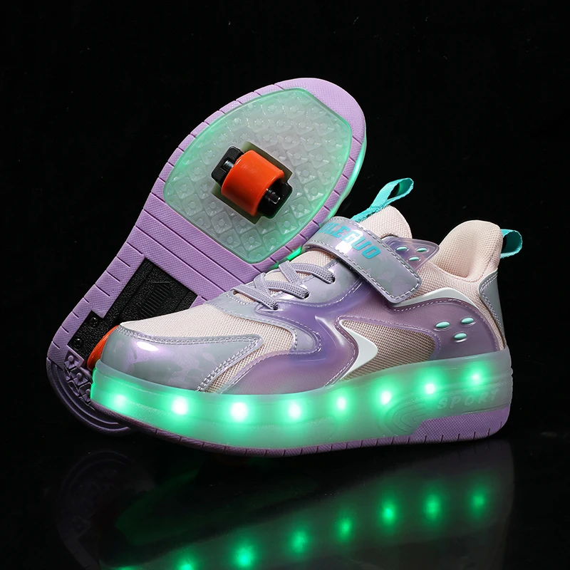 

2023 светодиодный светильник кроссовки с двойными двумя колесами для мальчиков и девочек, повседневная обувь для роликовых коньков для мальчиков и девочек, Zapatillas Zapatos с колесами для влюбленных