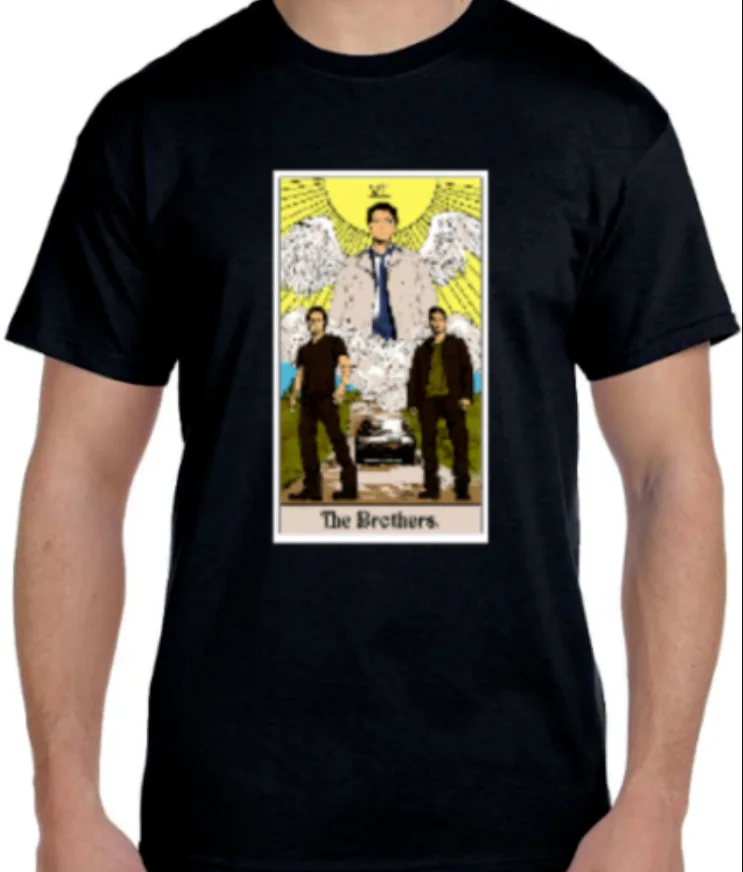 Супернатуральная черная футболка R1 с пародией братьев Сэма Дина и кастиэля Таро |