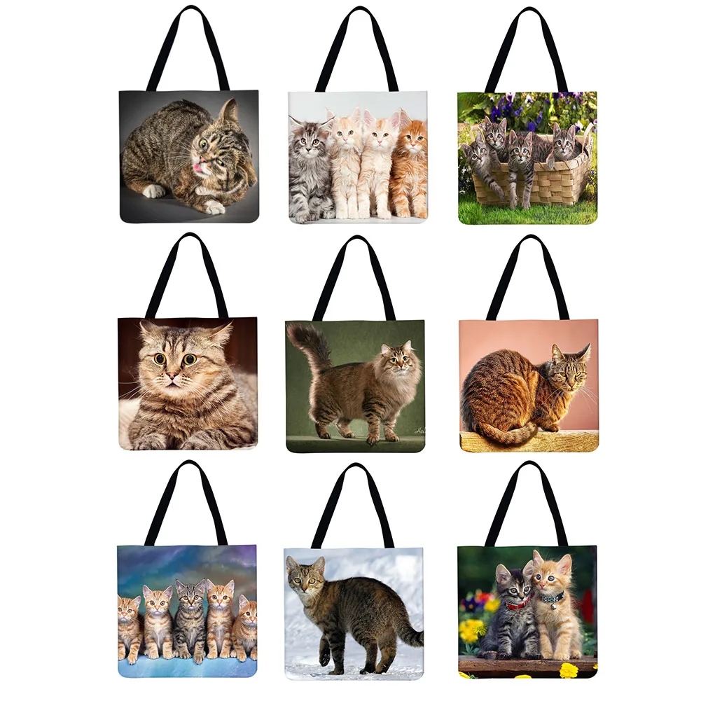 

Novel Cute Cat Printed Shoulder Shopping Bag Foldable Casual Ladies Large Capacity Environmentally Tote Handbags
