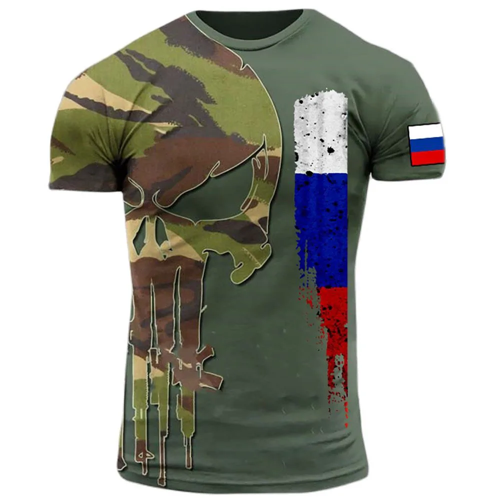 

Summer ARMY-VETERAN Print Men's T-shirts Russian Soldier Round Neck Loose Short Sleeve Tops Tee Camouflage Commando Men Clothing
