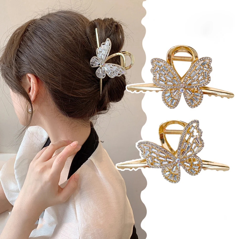 

New Large Shark Clip Metal Butterfly Hair Claw for Women Rhinestone Hairpin Dish Up Hair Clips Gripper Claws Ponytail Claw Clip