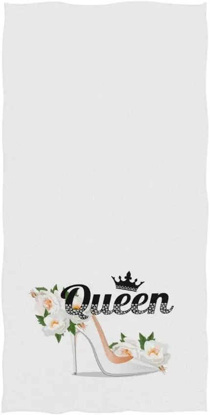 

Face Towel Queen Slogan with Rhinestone Branch Pretty Shoe with Crystal Flower Soft Bath Towel Absorbent Hand Towels Multipurpos