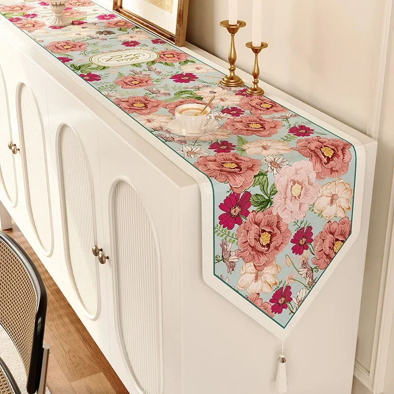 Роскошная жаккардовая скатерть с кисточками 30x180 см для стола длинными полосками