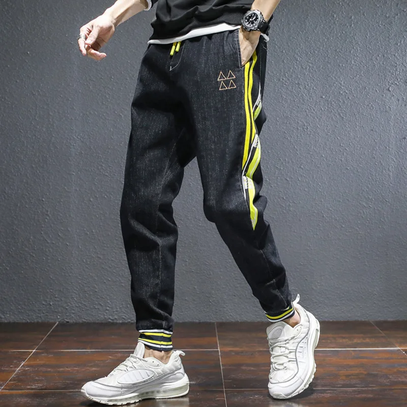 

Men's Casual Denim Pants 2022 Summer Korean Fashion Loose Legged Pants Handsome Brand Streetwear Striped Baggy Harem Jeans Men