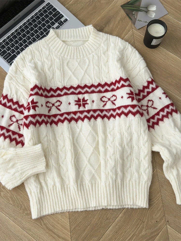 Женский белый пуловер кашемировый свитер Harajuku Y2k вязаные рождественские свитера