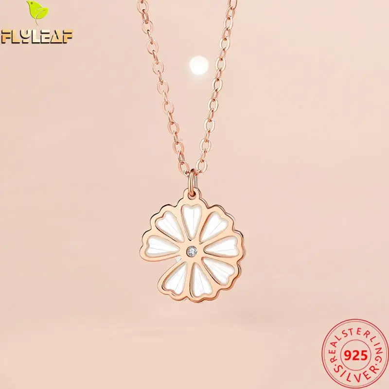 

Real 925 Sterling Silver Jewelry Shell Daisy Pendant Necklace Women Rose Gold Plating Teenage Girl Luxury Accessories 2022 New