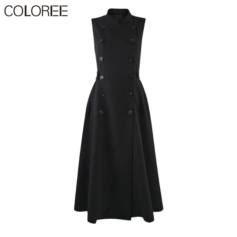 

Женское офисное элегантное двубортное платье без рукавов, черное дизайнерское длинное платье-блейзер, осень 2023