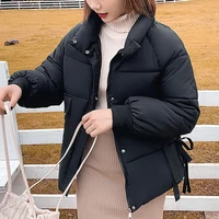 women winter stand collar cotton coats pocket zipper button overcoat warm thick bread jacket solid color long sleeve outerwear