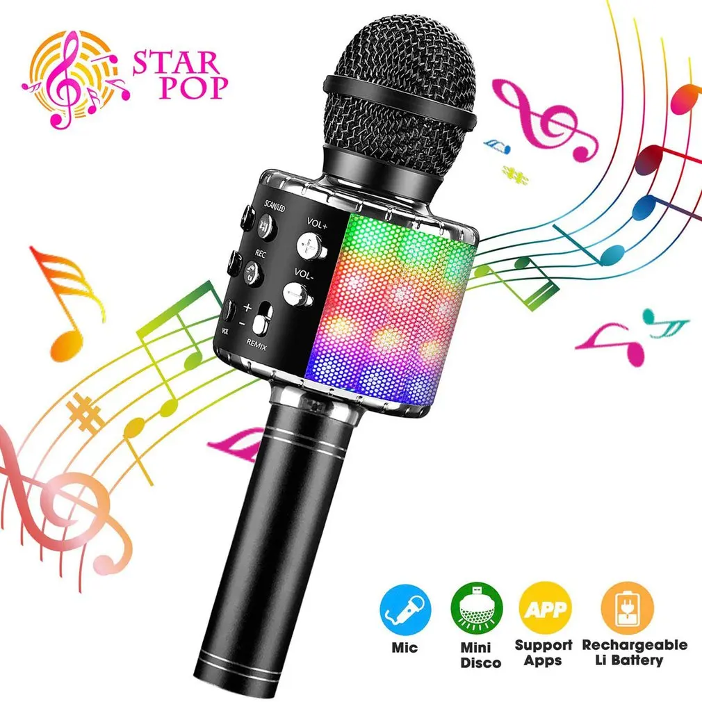 Karaoke Handheld Microphone Bluetooth Portable Wireless Home Singing Machine Speaker Record for Kids Condenser Microfone