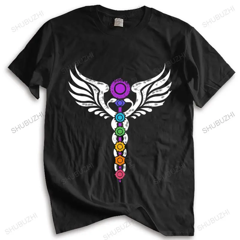 

Cotton Tshirt Men Crew Neck Tops Kundalini Chakras Winged Serpent Cosmic Energy T-Shirt Unisex Teeshirt Euro Size