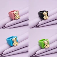 new transparent white black resin acrylic geometric square y2k bear rings cartoon for women girls travel jewelry gift for friend