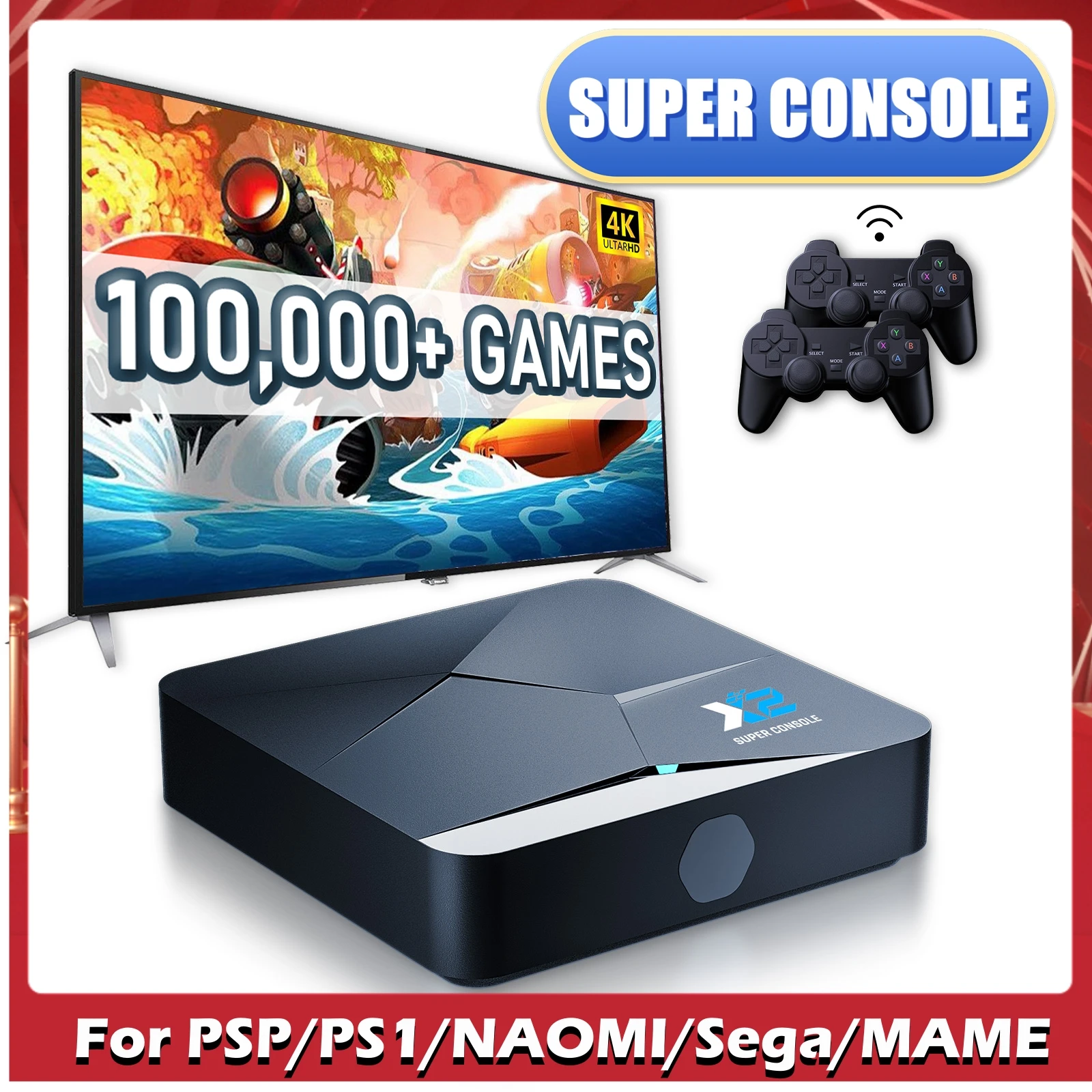 Super Console X2 Dual System In One With 100000+ Retro Video Games, 70+ Emulators, For PSP/PS1/Sega/NAOMI Etc. BT 5.0 4K UHD