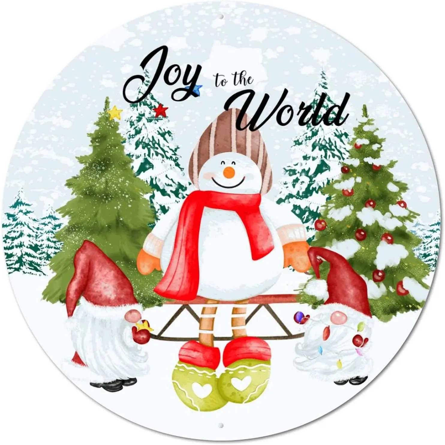 

Joy to The World Snowman Gnomes Vintage Round Metal Tin Sign Circle Metal Art Prints Sign Funny Pub Pub Sign Plaque