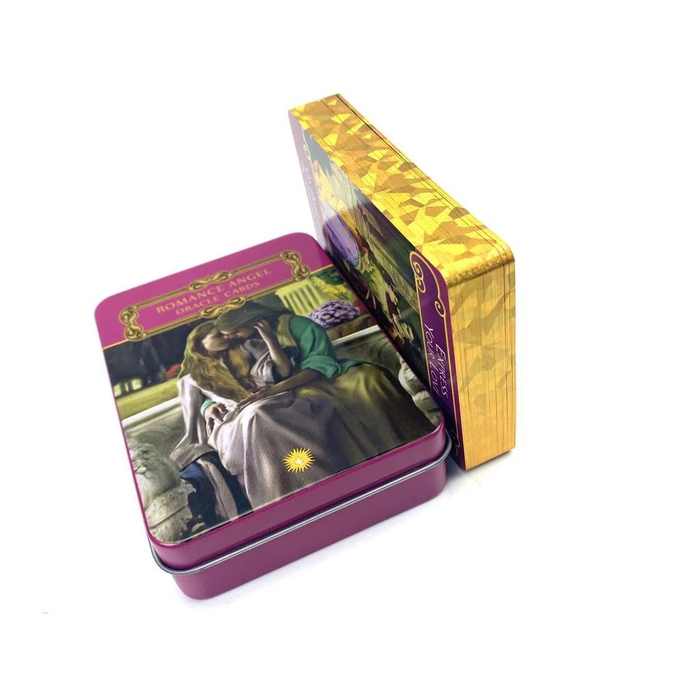 

Карты с ангелами 44 колода Таро Оловянная коробка с краями из золотой фольги для настольных игр развлечения оракель
