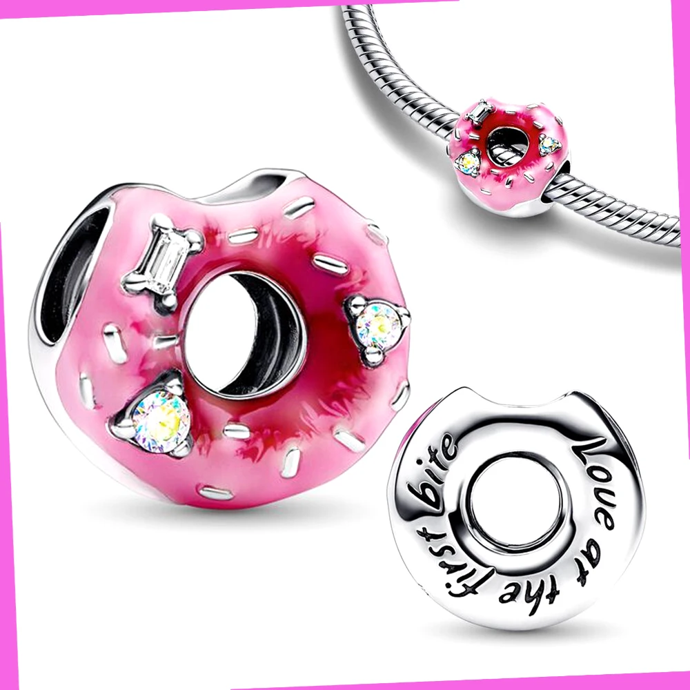 

925 Sterling Silver Sparkling Sprinkled Donut Charm Fit Pandora Charms Silver 925 Original Bracelet for Jewelry Making