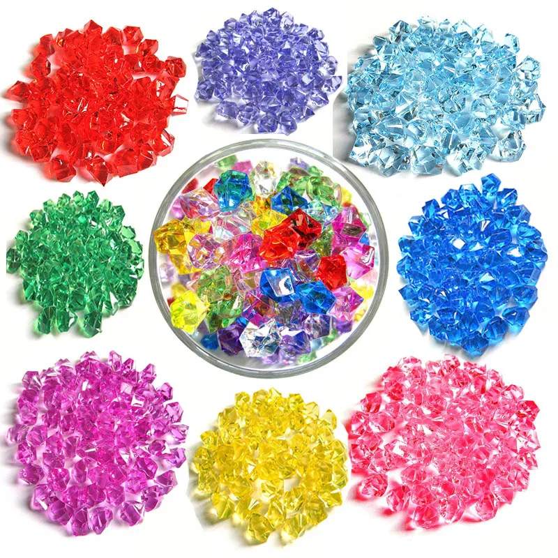 

100pcs Acrylic Diamond Crystal Ice Rock Stones Colorful Vase Gems Confetti Table Beads Wedding Party Decor Filming Props 11x14MM