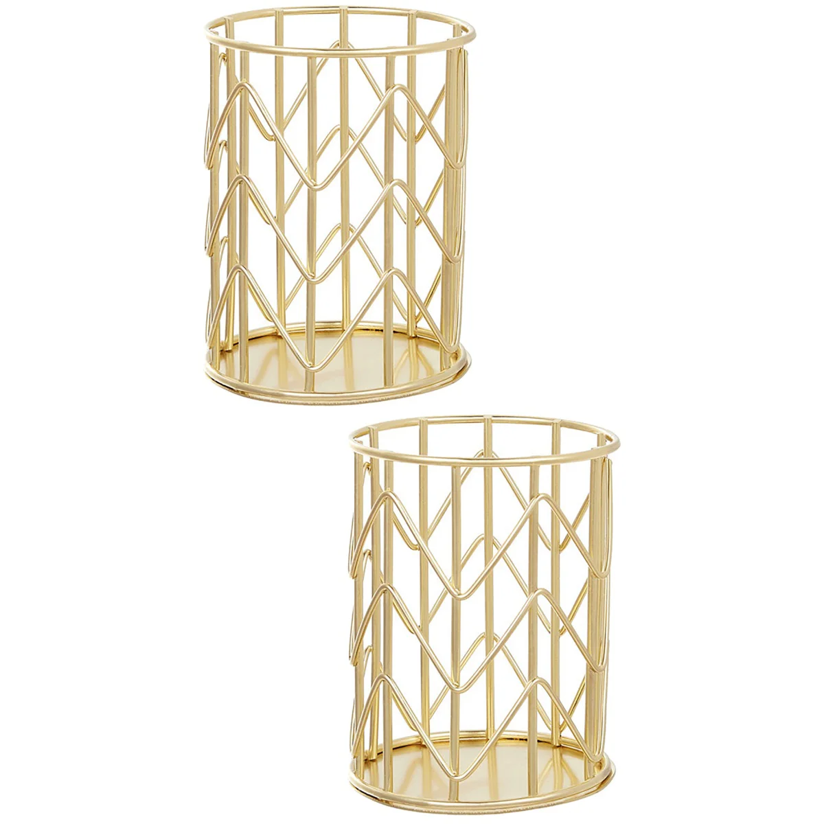 

2 Pcs Gold Pen Holder Wrought Iron Storage Tube Makeup Brush Container Simple Desktop Organizer Steel Wire Multipurpose