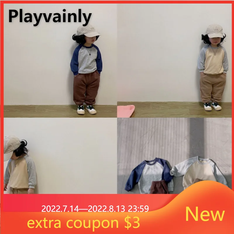 

Корейский стиль, комплект из 2 предметов для маленьких девочек и мальчиков, хлопковый свитшот с круглым вырезом и длинными рукавами и штаны ...