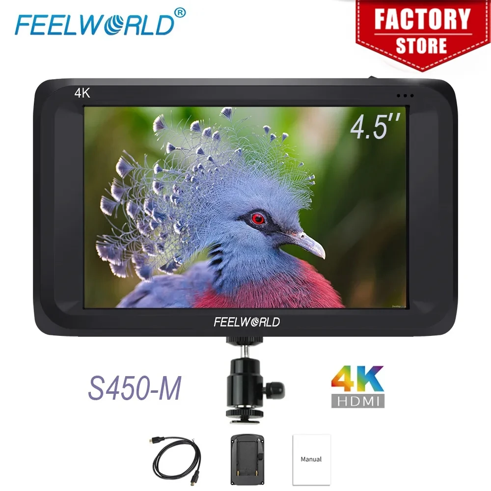 

Feelworld S450-M 4.5 inch Camera Field Monitor HD 1280x800 IPS Screen 3G SDI 4K HDMI Monitor External Display for DSLR Camera