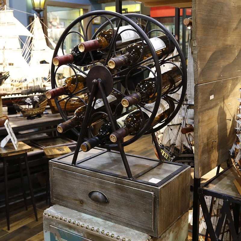 

Creative Large Windmill Wine Rack Wine Bottle Display Rack Glass Storage Shelves Home Bar Shelves Vintage Bar Cabinet Decoration