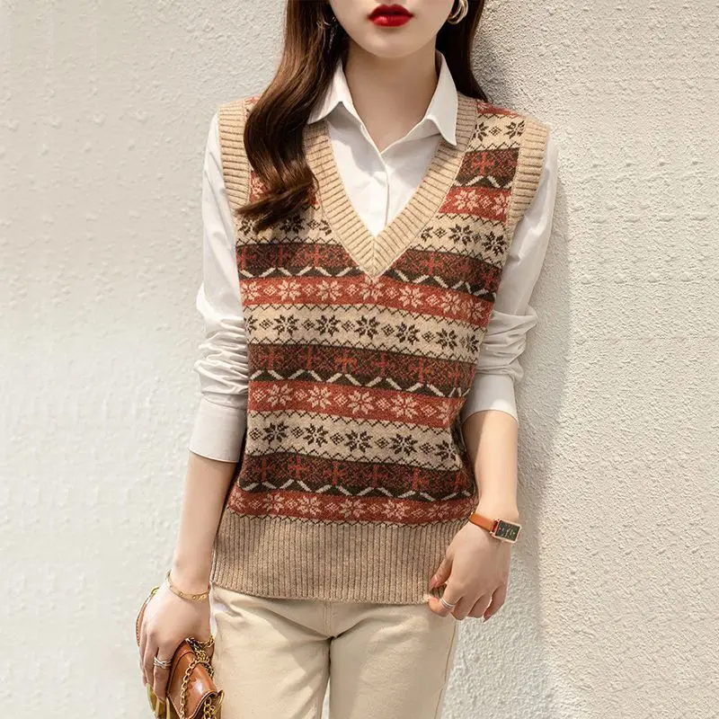 Женский свитер жилет 2024 синие вязаные топы для женщин тренд с v-образным вырезом