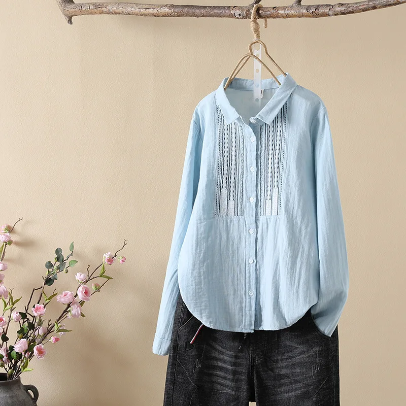 Блузка Женская осенне-Весенняя с длинным рукавом и вышивкой