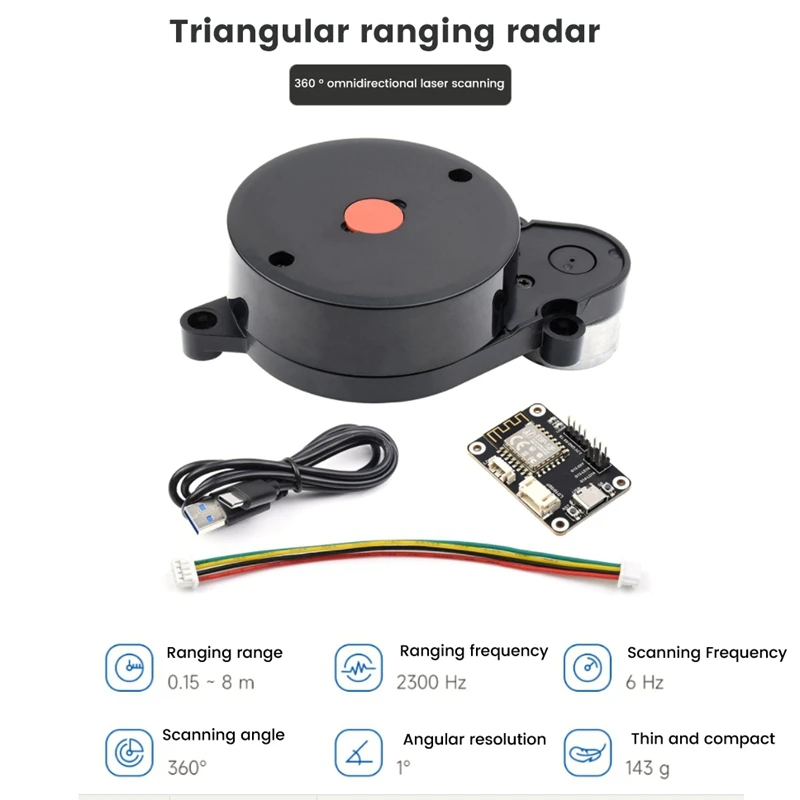 

Triangulation Lidar LD14 360° Ranging Radar 8M Radius Robot Positioning Robot Obstacle UART Serial Communication
