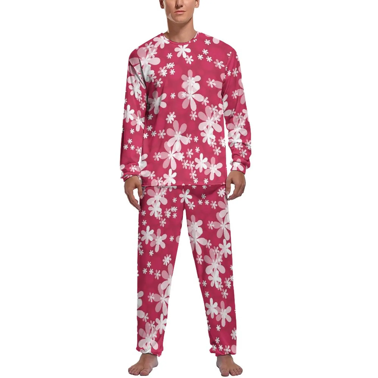 

White Daisy Pajamas Long Sleeve Vintage Floral Two Piece Sleep Pajama Sets Winter Man Design Elegant Nightwear