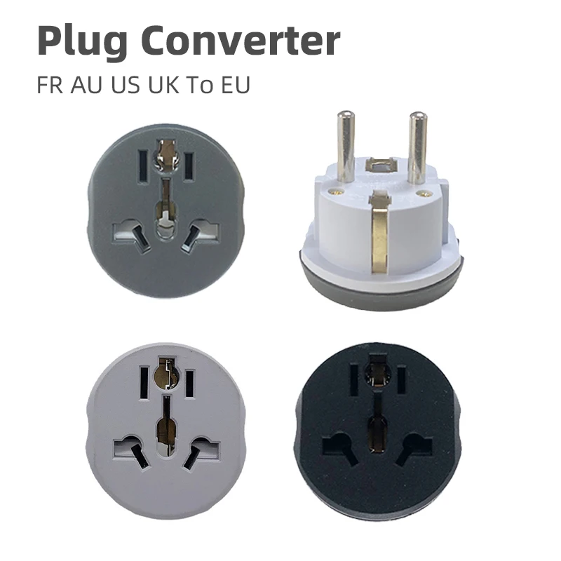 

Travel Adapter Universal Plug Converter FR AU US UK To EU Home Plug 16A 250V Wall Electric Socket Black/White/Grey