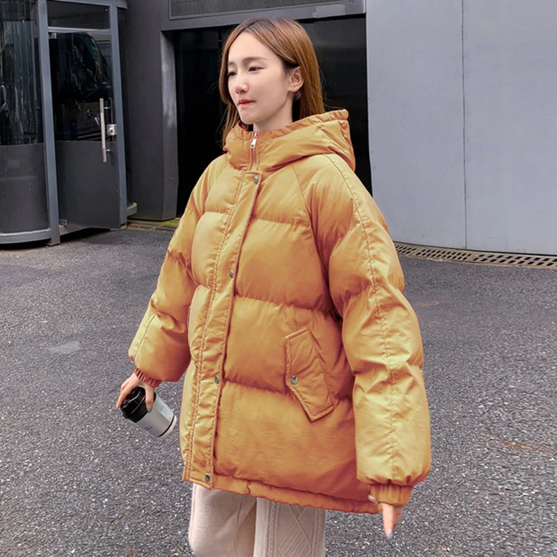 Solid Cotton Padded Jacket Women Korean Fashion Hooded Thicken Warm Jackets 2022 Winter Casual Blue Green Outwear Female Y938