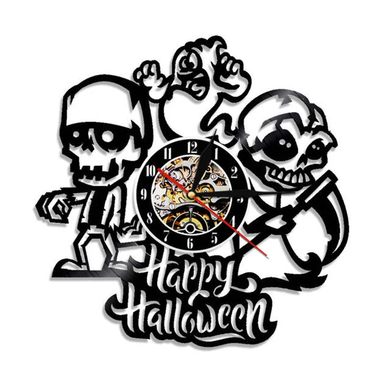 

Happy Halloween Creative Decorative Clock Unique Gift Idea Make of Vinyl LP Record LED 3D Wall Clock With Color Change