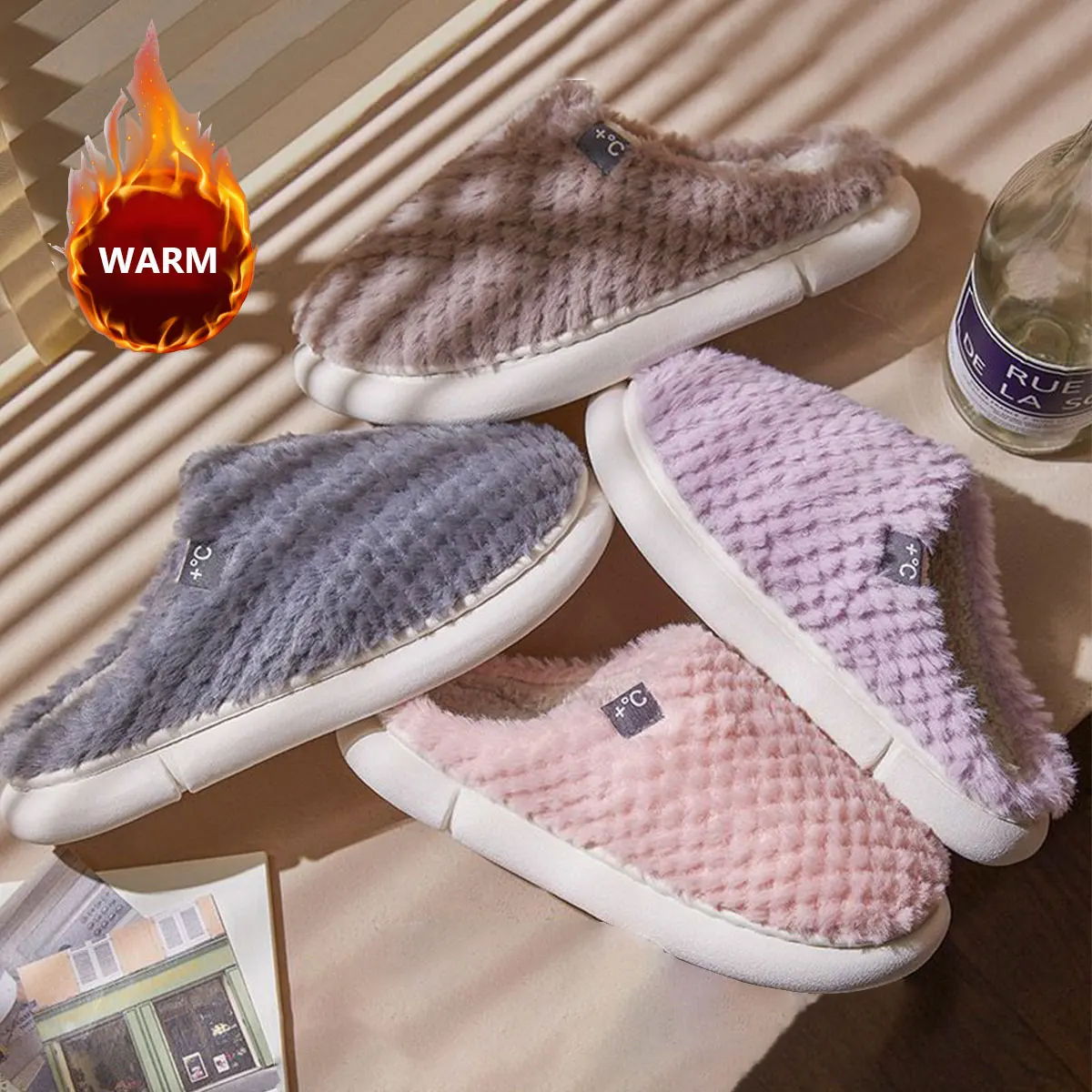 Mo Dou зимне-осенние женские хлопковые тапочки домашние теплые плюшевые мужские