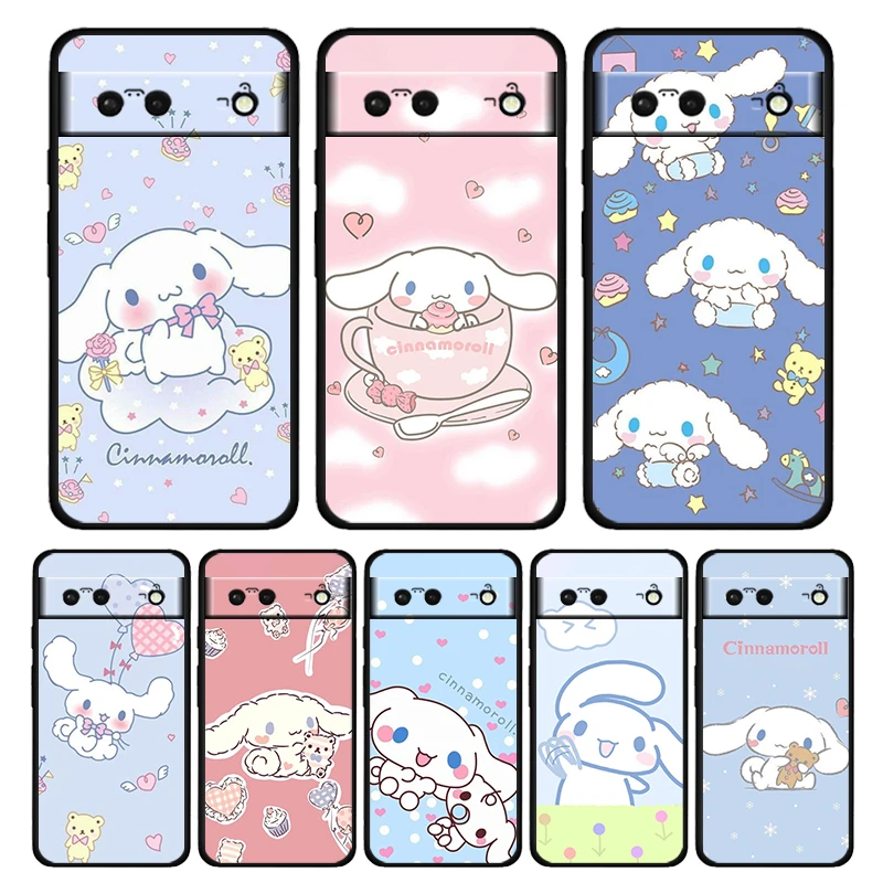 

Cute Cinnamoroll Sanrio Shockproof Case for Google Pixel 7 6 Pro 6a 5 5a 4 4a XL 5G Soft Black Phone Cover Core Shell Capa Coque