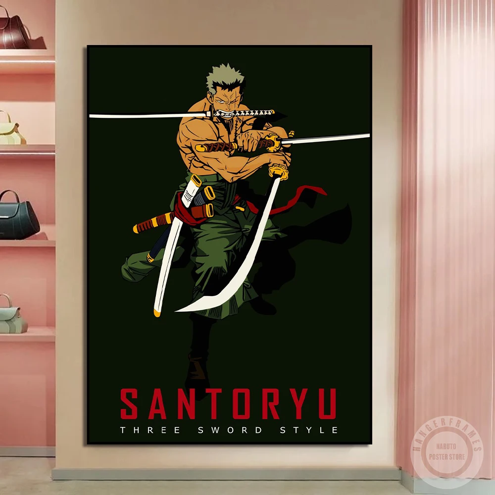 

One Piece Anime Poster Zoro Santoryu Three Sword Style Handsome Wall Art Print Canvas Painting Collection Room Home Decoration