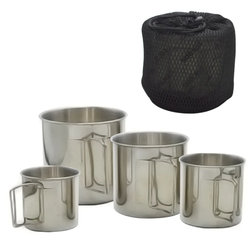 

4 Piece Water Cup Coffee Mug with Foldable Handles Stainless Steel Cup Set for Outdoor Camping Hiking Backpacking Picnic
