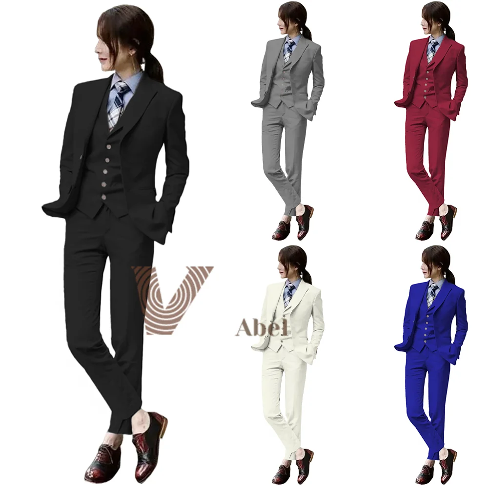 Custom Suit 3pcs Classic Fashion Slim Fit Business Office Ladies Blazer Jacket Tank Pants