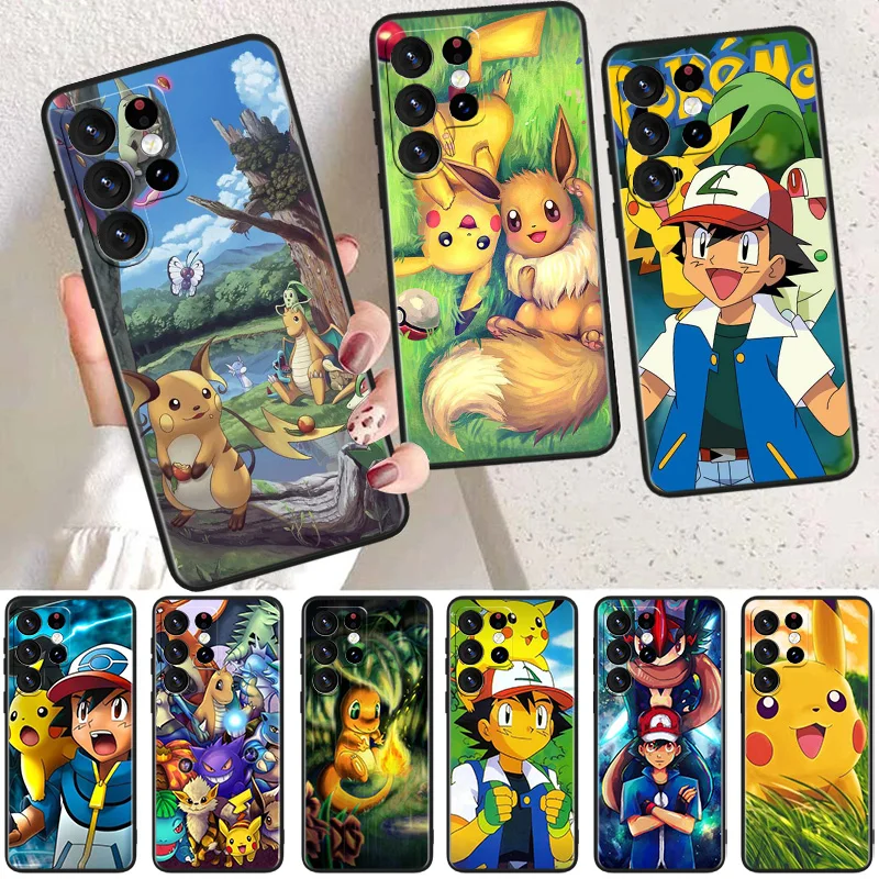 

Pokemon Pikachu Cute Phone Case For Samsung Galaxy S23 S22 S21 S20 FE Ultra S10e S10 S9 S8 Plus Lite Black Soft Cover