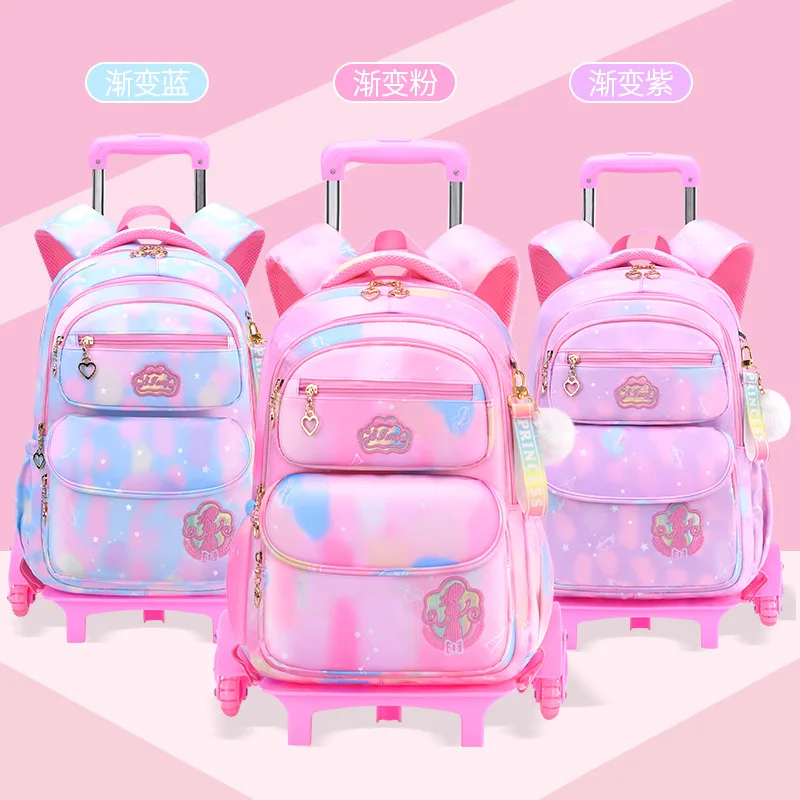 

Cute Girls Wheel School Bags Children Primary School Trolley Backpack Satchel Kids Book Bag Princess Schoolbag Mochila Infantil